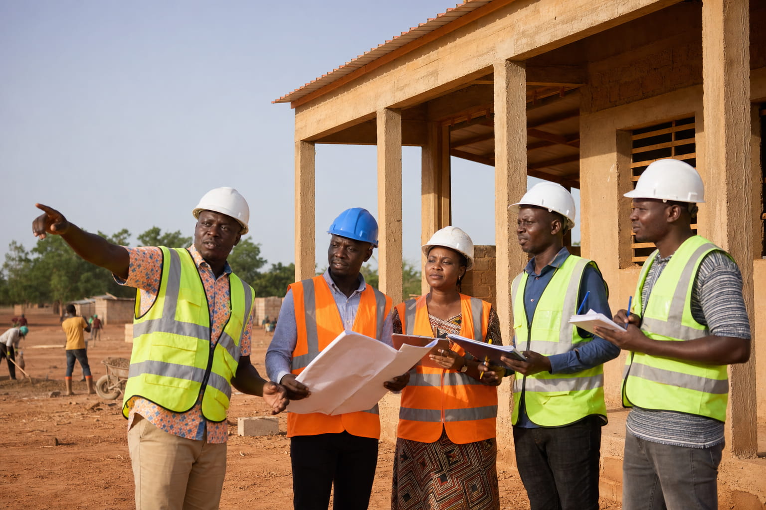 Supervision de chantier par l'équipe BUSCORD au Burkina Faso